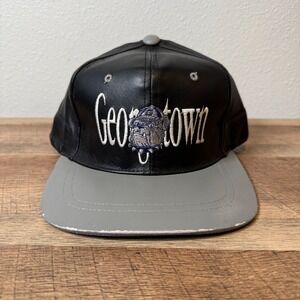 Vintage 90s Georgetown Hoyas Leather Strapback Hat Logo Athletic Deadstock